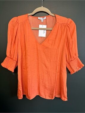 T.J.Maxx Orange V-Neck Puff Sleeve Blouse